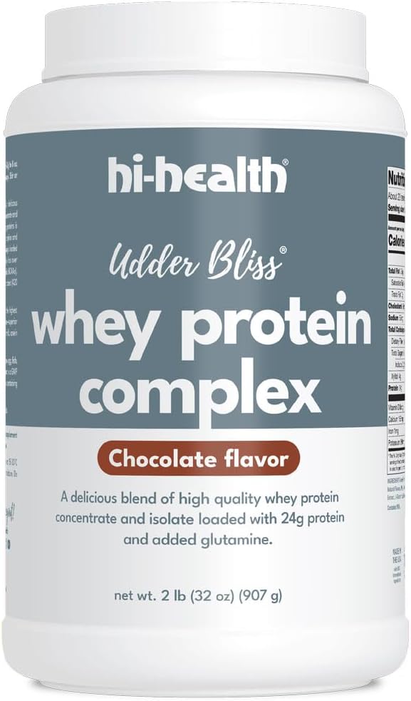 Hi-Health Udder Bliss Whey Protein Complex Powder, Blend of Bioavailable Whey Protein Concentrate and Isolate with Added Glutamine, Chocolate (2 Pounds)