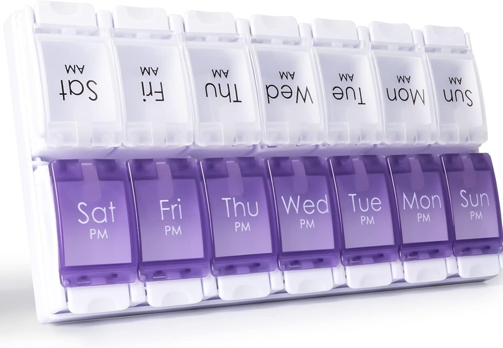 MERICARGOはPmの丸薬のオルガナイザー7の日、2回大きい週刊の丸薬箱、押しボタンのビタミン、魚油、補足のための毎日の丸薬の箱を錠剤にします