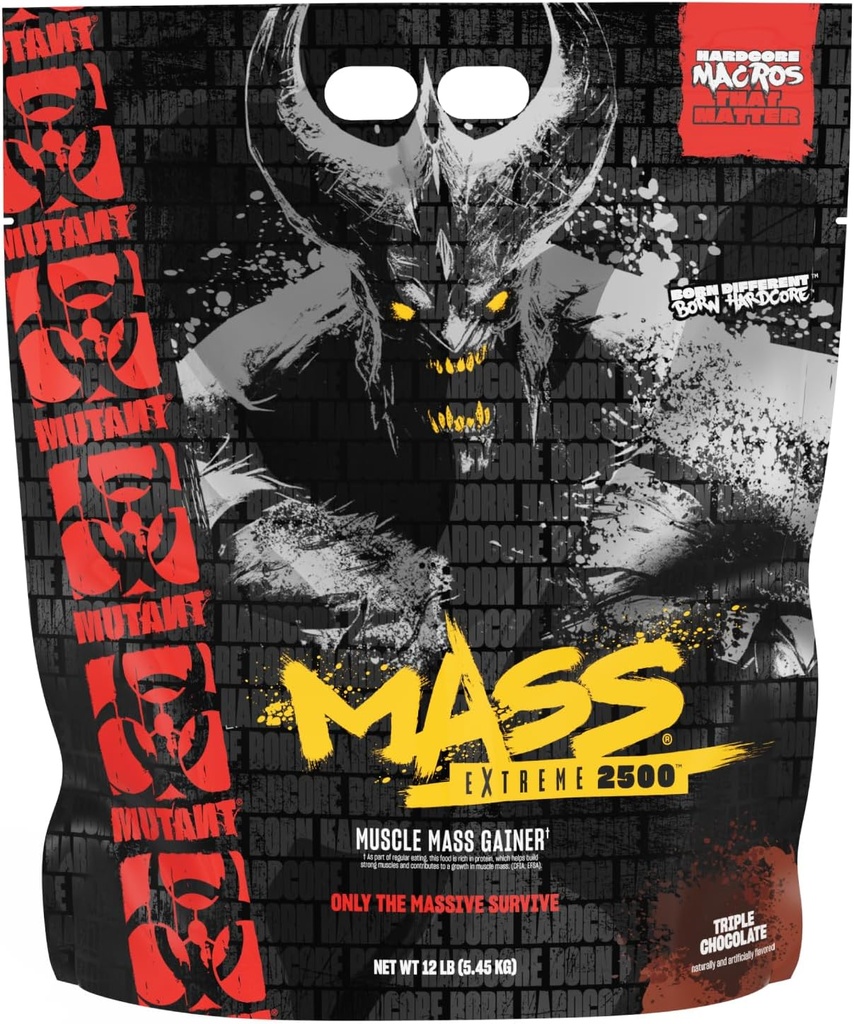 Mutant Mass Extreme Gainer – Whey Protein Powder – Build Muscle Size and Strength – High Density Clean Calories (Triple Chocolate, 12 lbs)