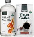 ナチュラルフォースオーガニックグラウンドクリーンコーヒー+オーガニックピュアC8 MCTオイルバンドル - 100% C8 MCT&モルド&マイコトキシンフリーコーヒー - 非GMO、ケト、ペレオ、およびビーガン - 10 Ozバッグと32 Ozガラスボトル