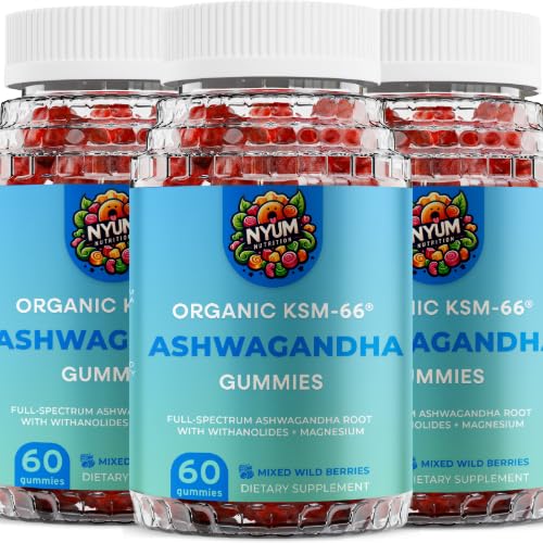 NYUM NutritionTMオーガニックKSM-66 Ashwagandha Gummies、3パック、混合ワイルドベリー