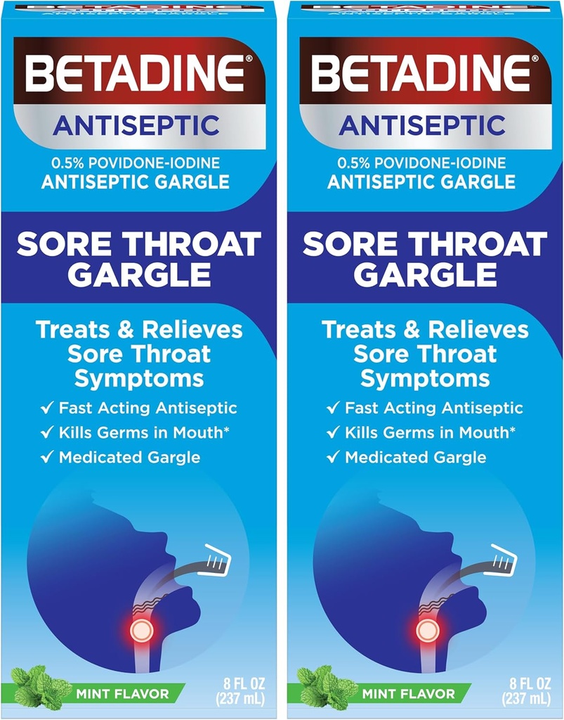 Betadine Sore Throatリリーフガーグル、ミントフレーバー、防腐剤、ポビドンイオジン0.5%、8オンス(パッケージ2)