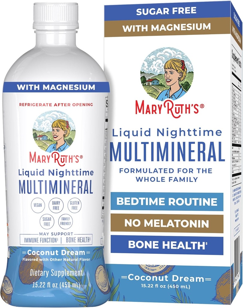 MaryRuth Organics Liquid Nighttime Multimineral | No Melatonin | Bedtime Routine | Magnesium Citrate | Calcium | Zinc | Vitamin D3| Available in 4 Flavor - Vegan | Sugar Free | Gluten Free | 15.22 Oz