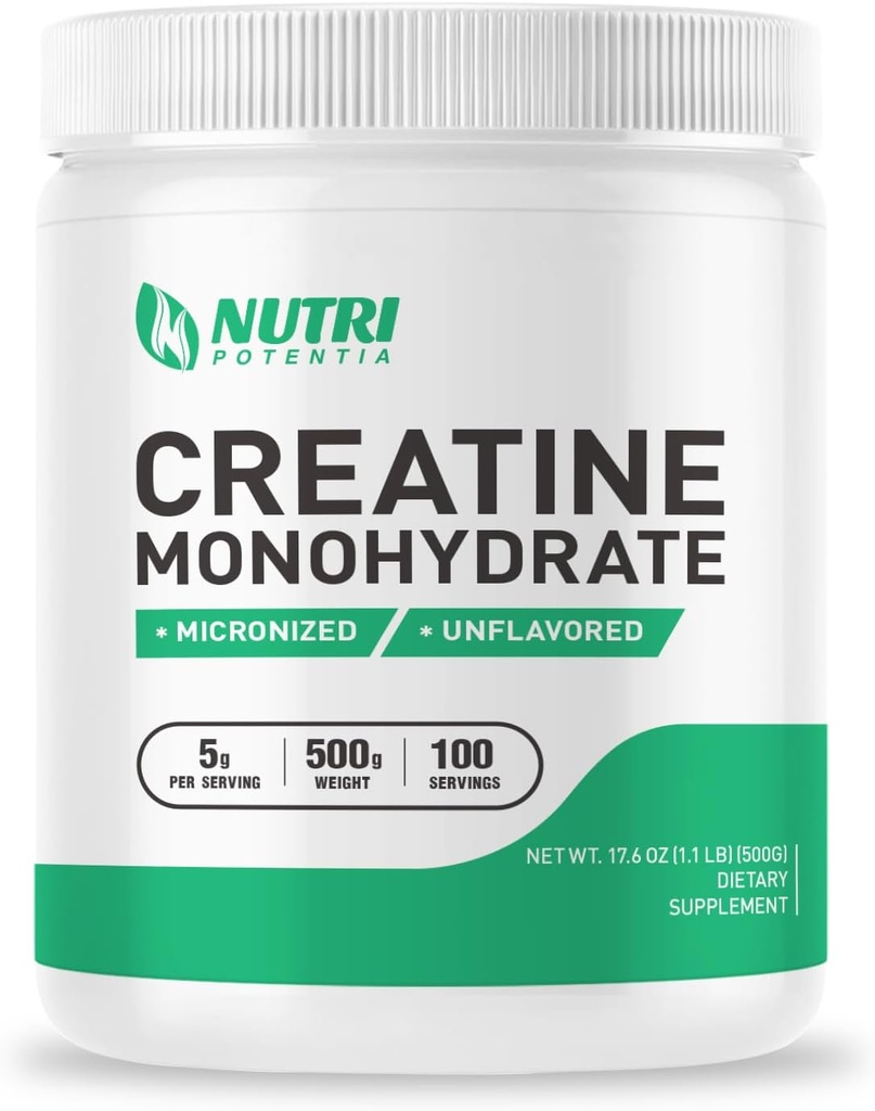 Creatine Monohydrate Powder 500g, Pure Micronized Creatine Supplements for Men and Women Building Muscle, Pre & Post Workout Supplements, Vegan, Unflavored - 100 Servings (1.1Lb)