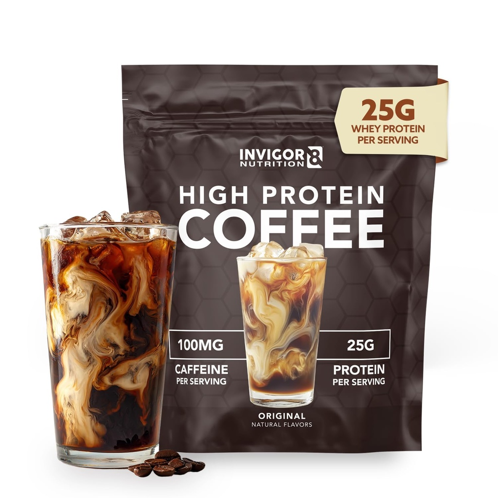 INVIGOR8ハイプロテインコーヒーパウダー25グラムWhey Isolate100mgナチュラルグリーンティーカフェイン | 0 追加砂糖 Ketoグルテン無料99.9% Lactose無料 | ホットまたはIced15サービング15 サービング(17 OZ、オリジナル)