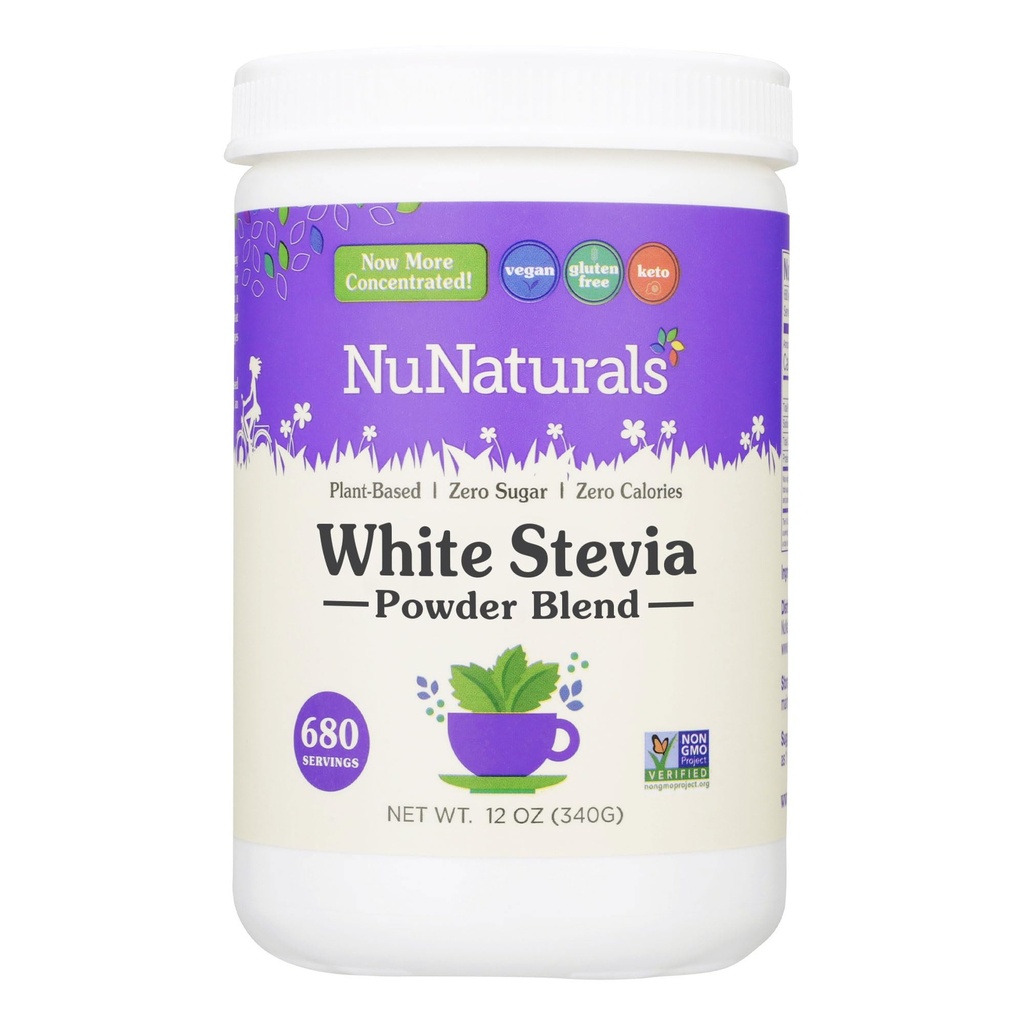 NuNaturalsの白いステビアの粉のブレンド、植物ベースの砂糖のSubstitute、ゼロカロリーの甘味料、12のoz