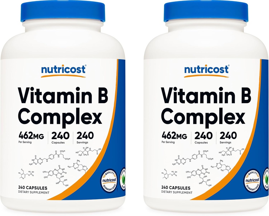 Nutricost 高効力ビタミンBコンプレックス462mg、240カプセル(2本) - ビタミンC付き