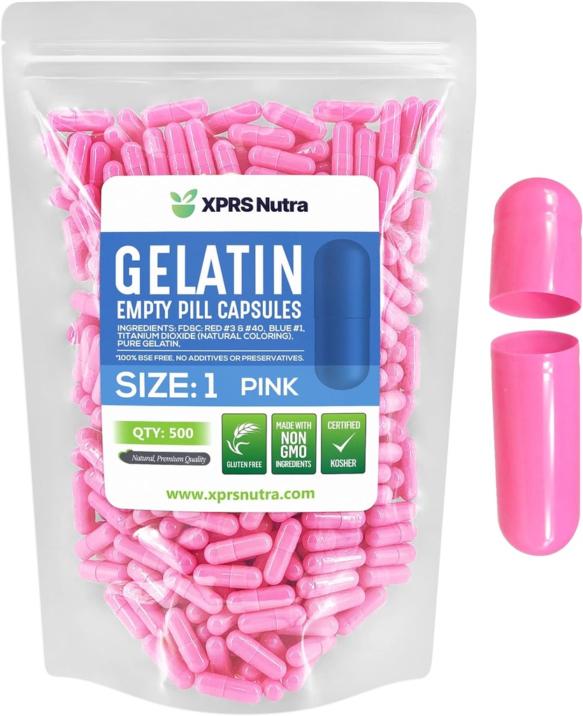 XPRSのNutraのサイズ1の空のカプセル- 500の計算の空のゼラチンのカプセル- Pill DIYのカプセルの詰物- Do-It-Yourselfの補足(ピンク)のための純粋なボvineの丸薬のゲルの帽子