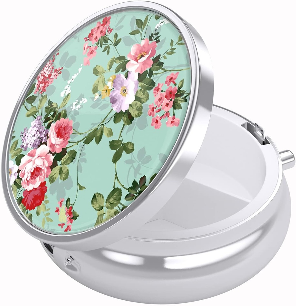 Nipichshaの丸薬箱、財布のための小さい丸薬箱及びポケット、かわいい旅行薬のオルガナイザー、ビタミン、薬、魚油及び補足、優雅な牡丹を握る携帯用薬の容器のホールダー