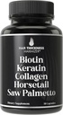 Biotin (5000mcg), Keratin, Collagen, Horsetail, Saw Palmetto – 5-in-1 Hair Growth Supplement & Vitamins for Women & Men, DHT Blocker Capsules for Thinning - Hair Growth Vitamins