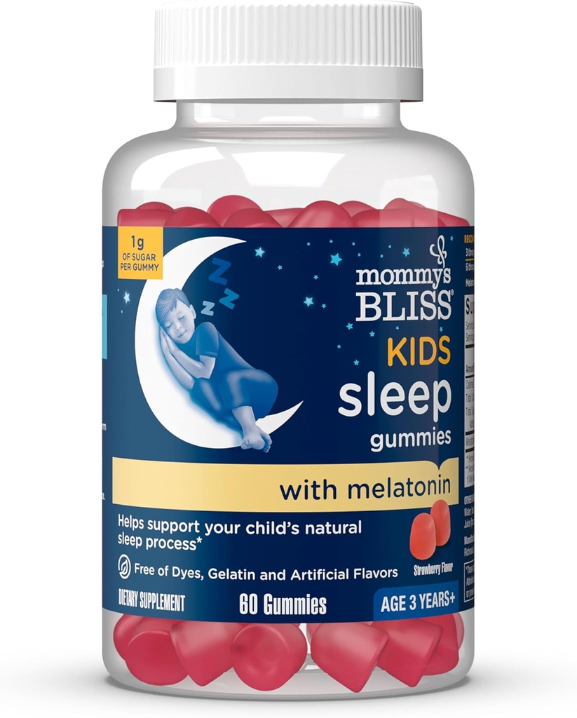 Mommy's Bliss Kids Sleep Melatonin Gummies、人工色、味、またはゼラチン、イチゴ味、年齢3 + (60 Gummies)