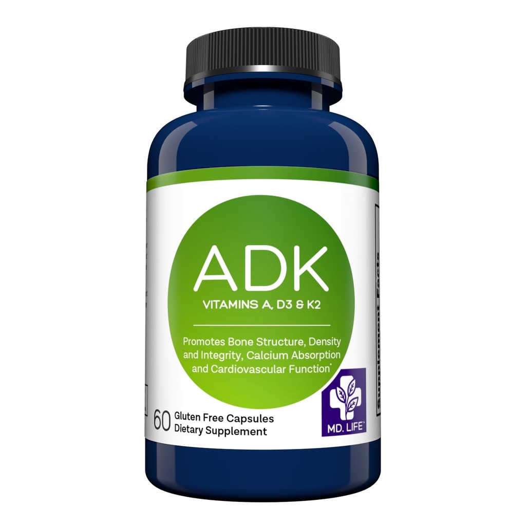MD.LIFE ADKビタミンサプリメント - ビタミンD3 K2と複合体 - 60カプセル - 骨と心臓の健康サポートのための高い効力ビタミンADK