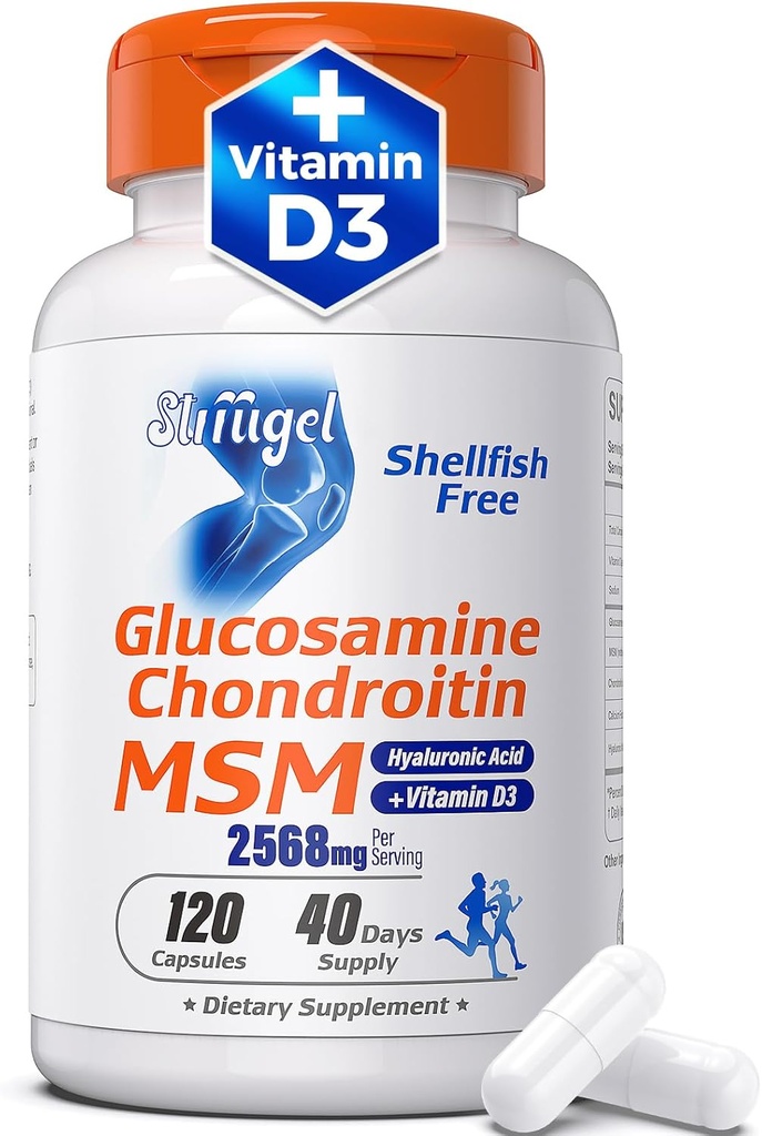 Glucosamine Chondroitin MSM + Vitamin D3 | Shellfish-Free Joint Support Supplement for Mobility, Flexibility & Bone Health | Non-GMO, Gluten-Free, Soy-Free – 7-in-1 Formula for Men & Women
