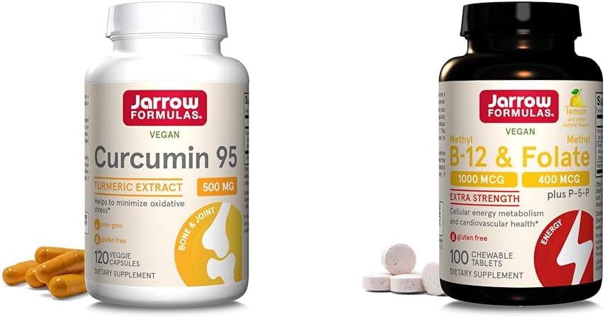 Jarrow フォーミュラ Curcumin 95 500mg - 最大 120 のサービング (野菜キャップ) & 余分な強度メチル B-12 1000 mcg & メチル Folate 400 mcg + P-5-P
