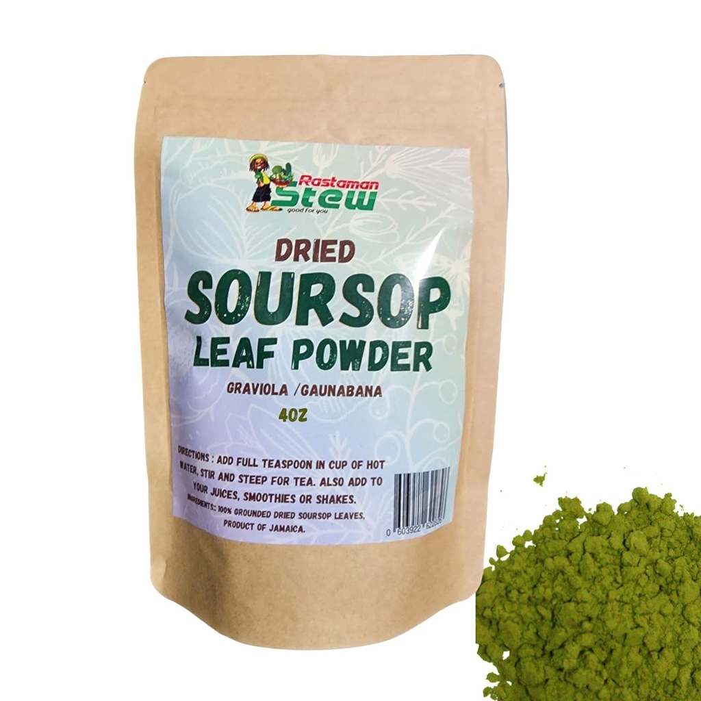 RastaMan Stew Grounded Dried Soursop Tea Organic Leaves Powder, Pure Graviola Leaf Extract/Guanabana Leaves/Sour Sop Stem - Rich in Antioxidant and Nutrients - No Preservative (4oz) Brown