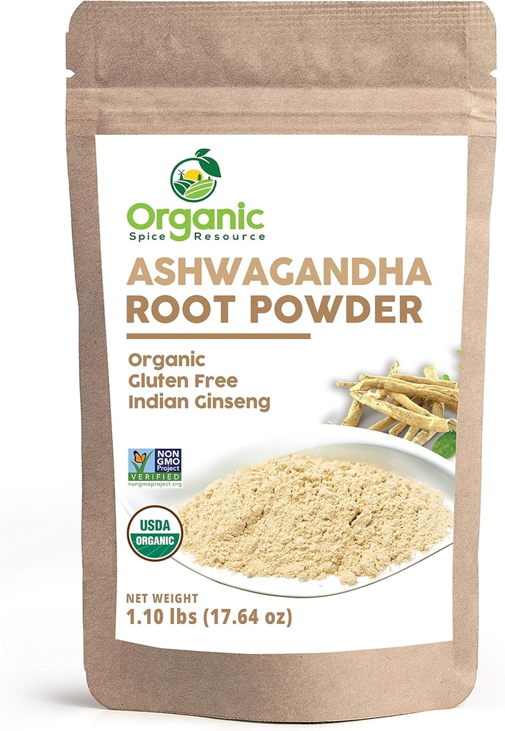 オーガニックアシュワガンダルートパウダー - 1.10ポンド(17.64オンス) | Resealable Kraft Bag,Non-GMO, Indian Ginseng, Withania Somnifera -100% インド製, ShopOSR