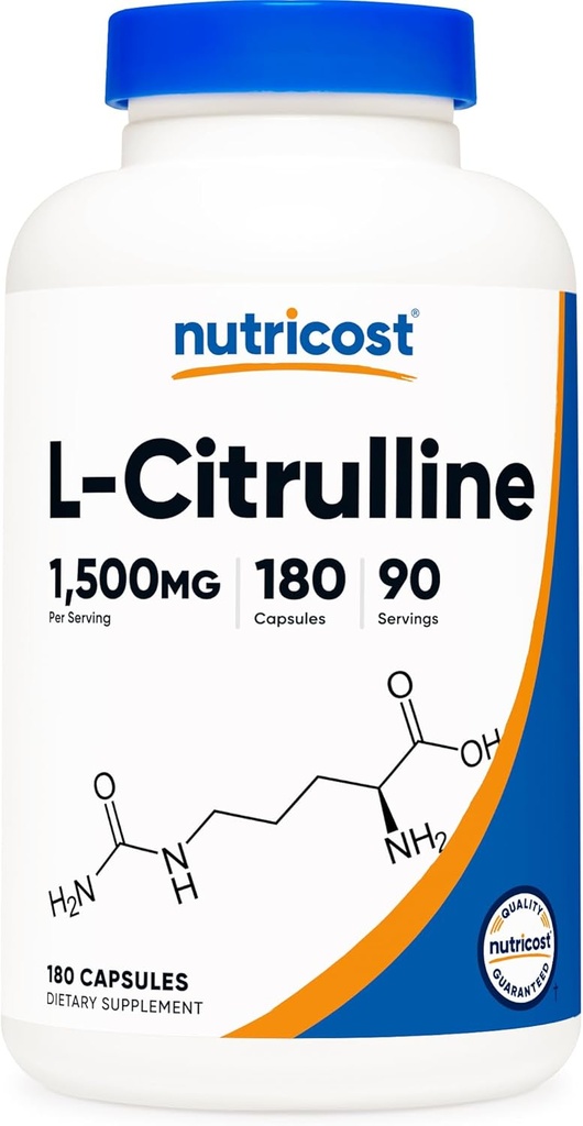 Nutricost L-Citrulline 1500mg, 180 Capsules - 750mg Per Capsule, Gluten Free, Non-GMO, Packaging May Vary