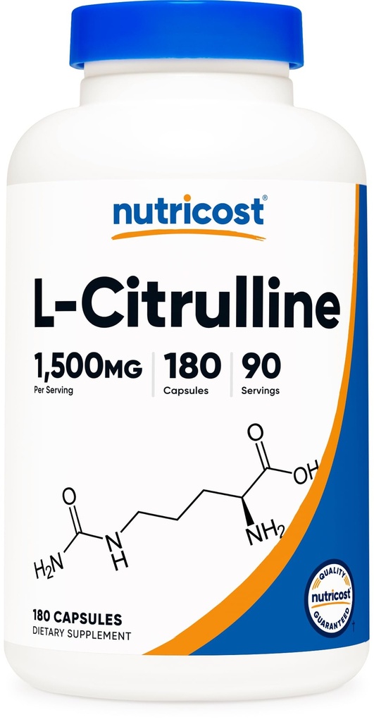 Nutricost L-Citrulline 1500mg、180カプセル - カプセルあたり750mg、グルテンフリー、非GMO、パッケージング5月Vary