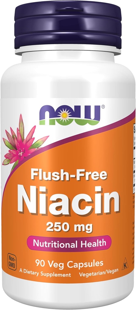 NOW Foods Supplements, Niacin (Vitamin B-3) 250 mg, Flush-Free, Nutritional Health, 90 Veg Capsules