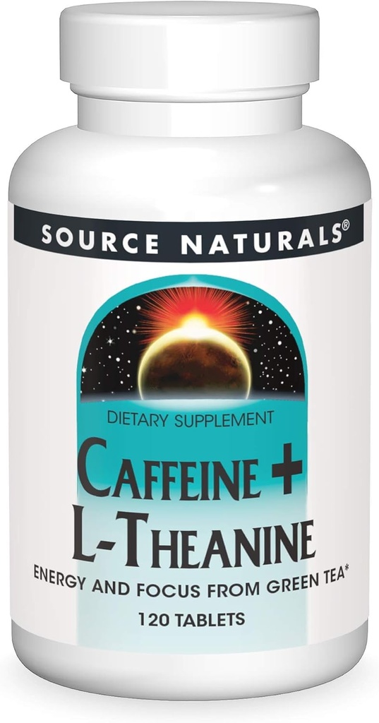 Source Naturals Caffeine + L-Theanine, Energy and Focus Support from Green Tea* - 120 Tablets