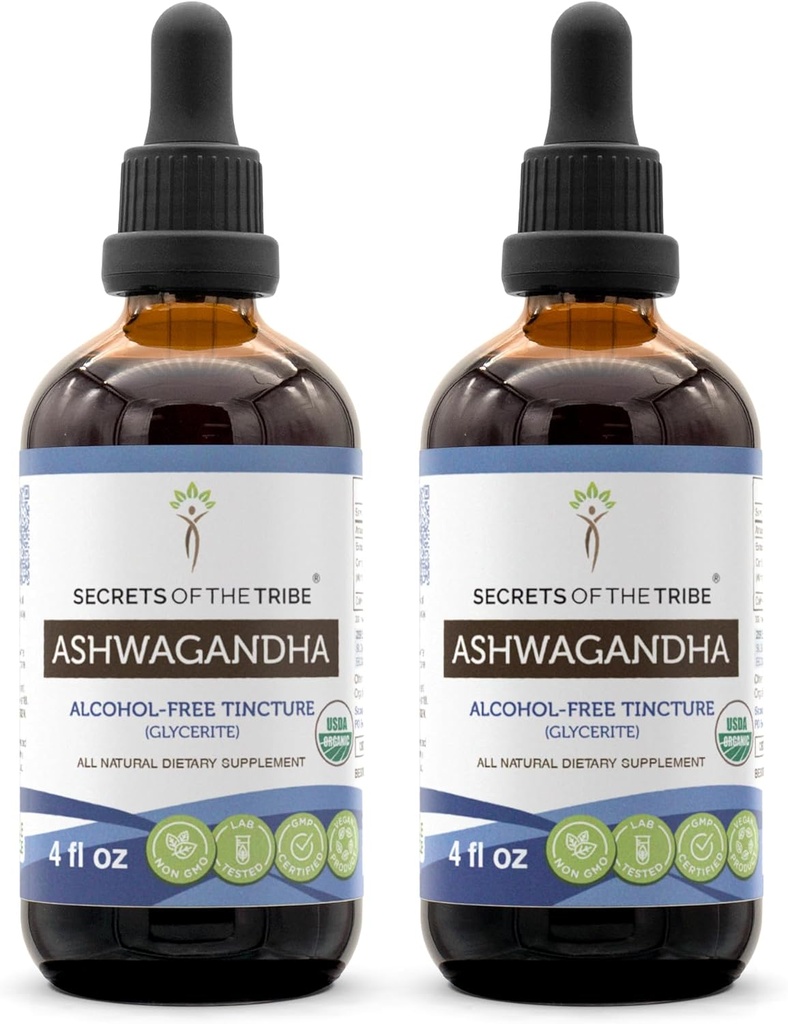 Ashwagandhaのチンキのアルコール・フリーのエキス、USDAの有機性Ashwagandhaのwithania Somniferaの反Stressおよび弛緩2x4のOZ