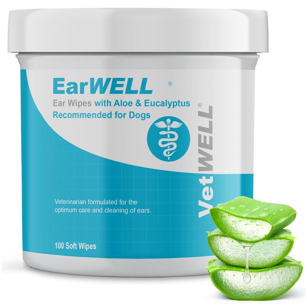 Vetwell 犬耳ワイプ - ペットの感染症と制御耳臭気のためのオティッククリーニングワイプ - 100 カウント