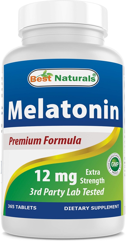 ベストナチュラルズメラトニン12mg(1年の供給) - 薬物フリーの夜間睡眠補助金 - 睡眠とリラックスのためのメラトニン、365カウント(31のパック)