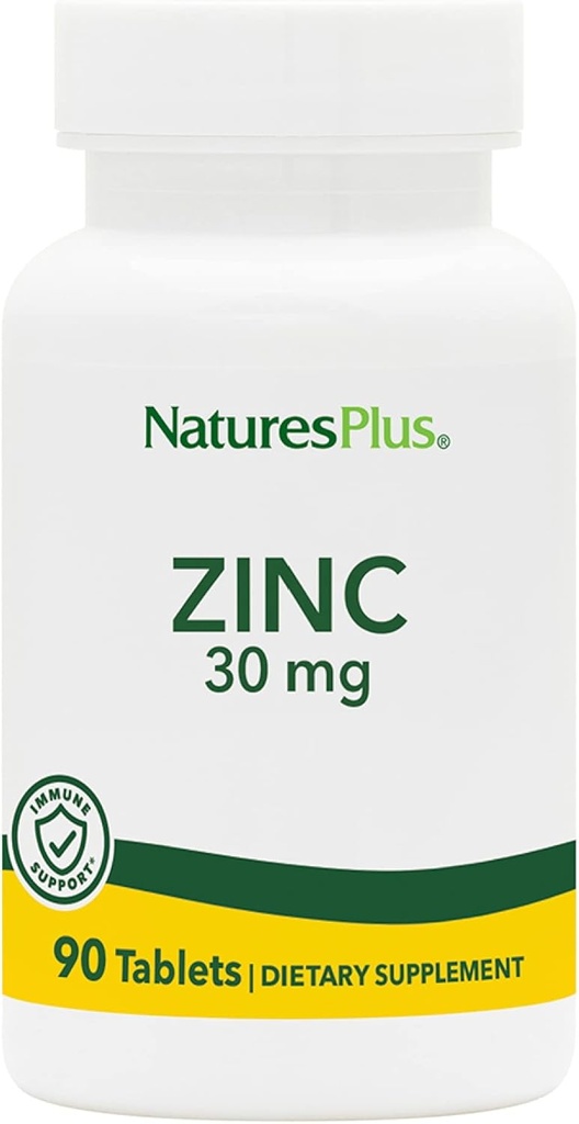 NaturesPlus亜鉛タブレット - 30 mg、90ベジタリアンタブレット - 細胞の成長と修復のための免疫システムサプリメント - 健康的な消化、代謝とビジョンを促進 - グルテンフリー - 90 サービング