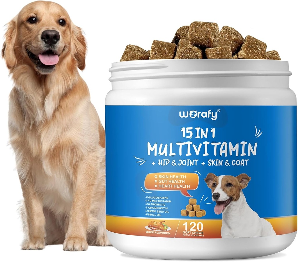 15in-1犬マルチビタミンサプリメント - 犬マルチビタミンChewable - 免疫、消化、皮膚、コートハート、免疫システムのための関節と心臓の健康サポート - すべての年齢のためのすべての品種(120カウント)