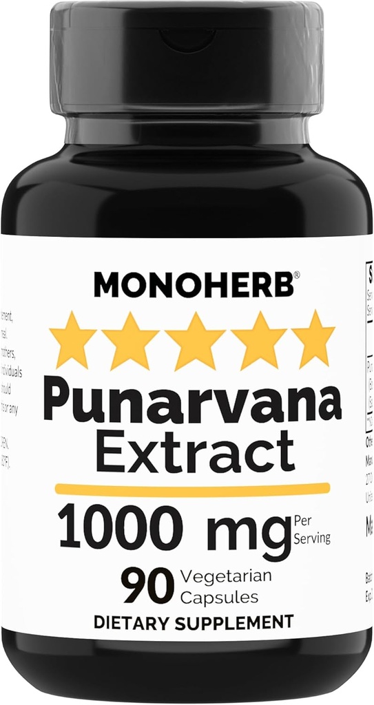MONOHERB Punarvana 1000mg - 90ベジタリアンカプセル - Ayurvedic Punarnavaサプリメント - Boerhavia Diffusa