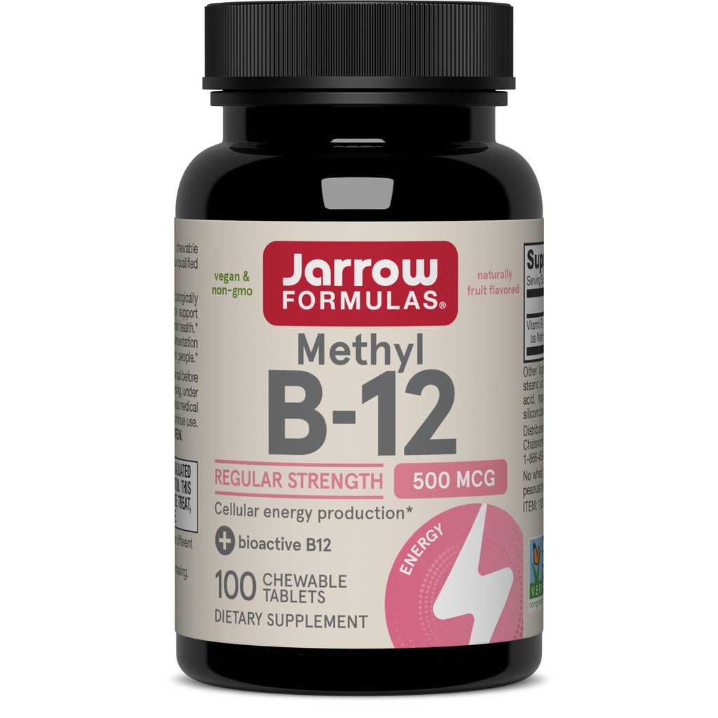 Jarrow Formulas® メチルB-12錠、500mg、セルラーエネルギー生産と脳の健康サポートのための栄養補助食品、100チェリー味の咀嚼可能なタブレット、100日の供給
