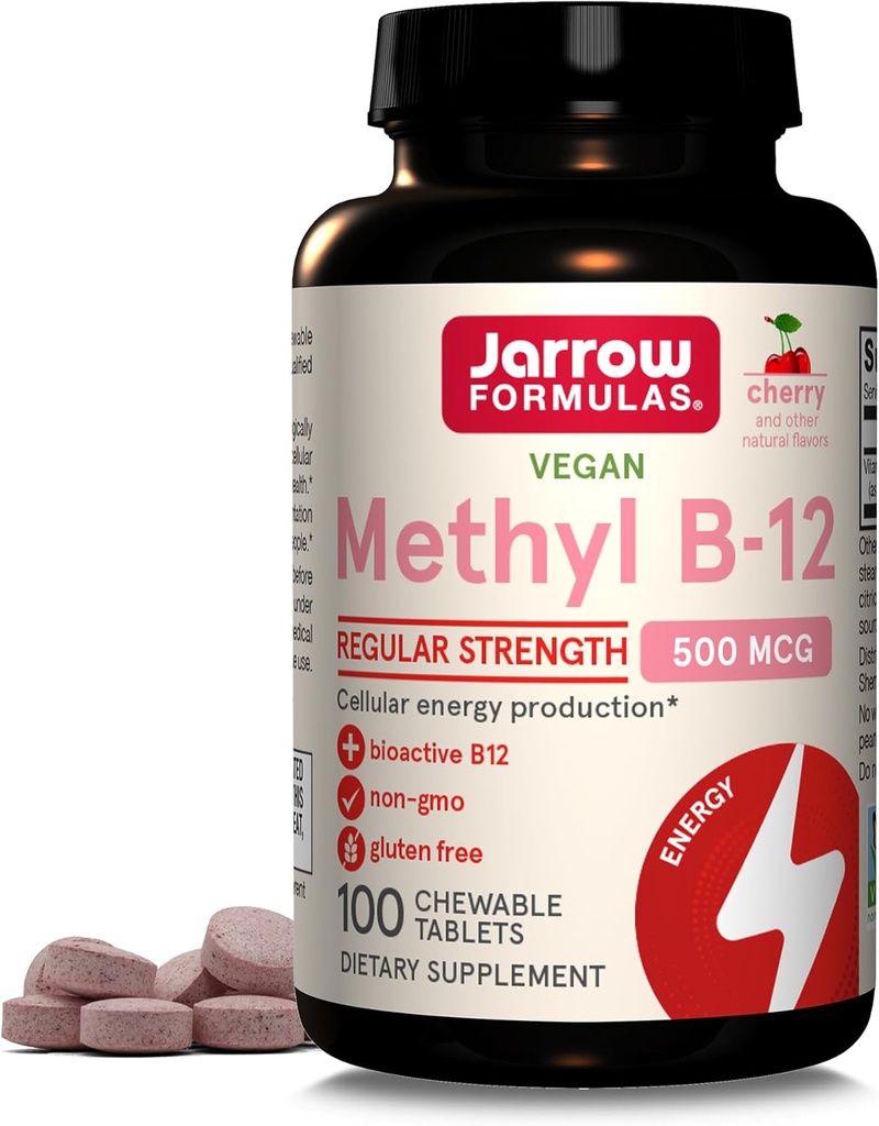 Jarrow Formulas® メチルB-12錠、500mg、セルラーエネルギー生産と脳の健康サポートのための栄養補助食品、100チェリー味の咀嚼可能なタブレット、100日の供給
