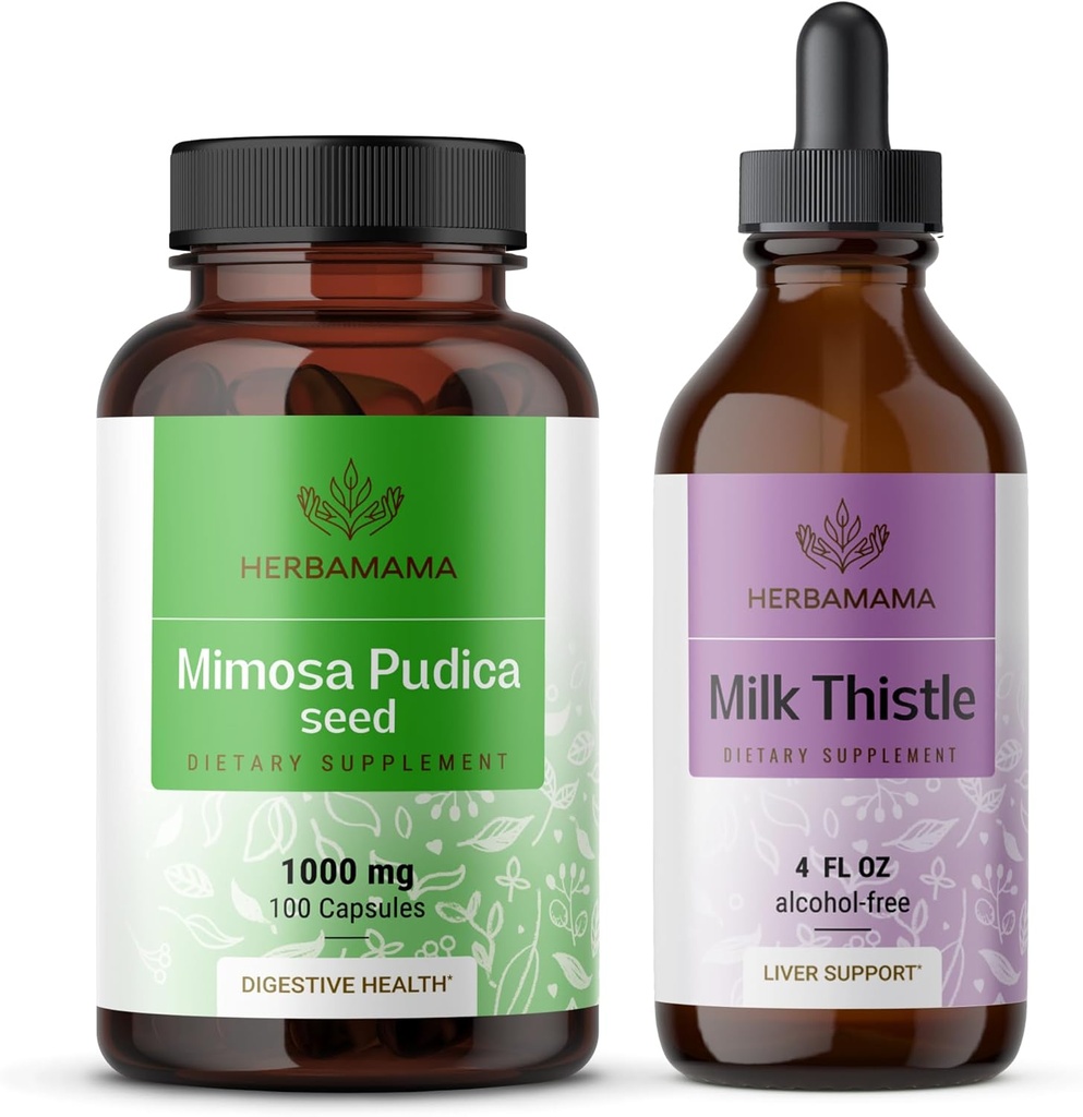 HERBAMAMA MimosaのPudicaとミルクのこのキット - バンドル1000 mg MimosaのPudicaカプセル&ミルクのこの牛のチンキ4のoz - ビーガン、非GMO、砂糖&アルコールフリー - 2パック