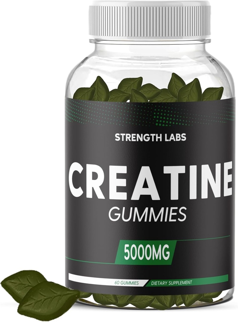 男性と女性のための砂糖無料クレアチン5g - ChewableクレアチンモノハイドグアミーL-テアニン&ビタミンB12 5000mgボディービルダー強度筋肉とサイズを構築 - プレワークアウト成長