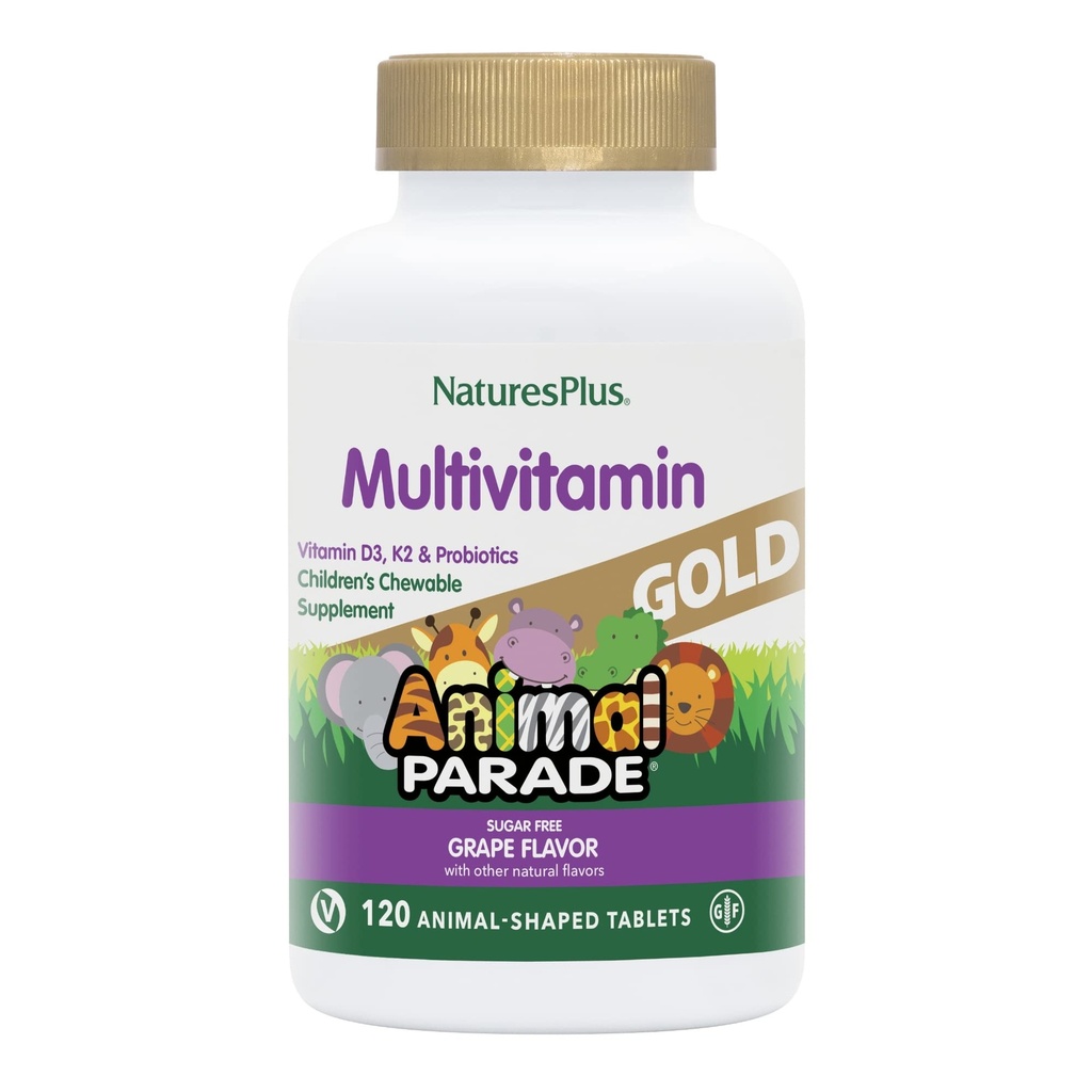 Natures Plus動物のパレードゴールド子供マルチビタミン、グレープ風味 - 120Chewable動物形タブレット - ビーガン、グルテンフリー - 60のサービング