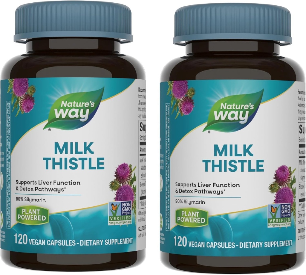 Nature's Way Milk Thistle, 肝臓機能と解毒パスウェイをサポート*, 175 mgミルクアザミ種子抽出物は、サービングあたり80%シリマリンに標準化, 120 カプセル (パッケージ 5 月 Vary) - 2 パック
