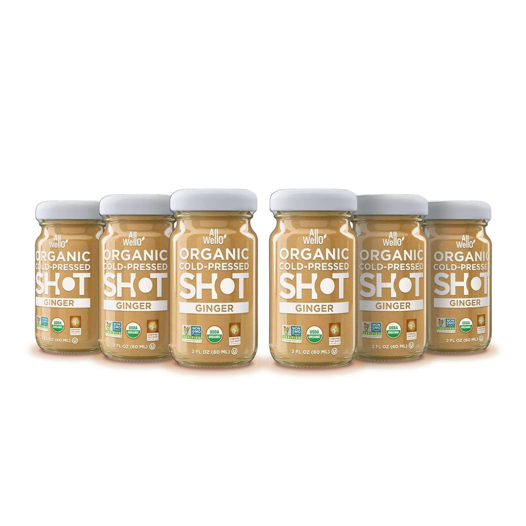 AllWellO Cold-Pressed Ginger Shot, 60 mL, USDA Organic Booster with Natural (6 Pack)