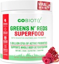 GOBIOTIX Super Greens and Reds Powder - Red and Green Superfood - Probiotic Supplement - Digestive Enzymes and Beet Root Powder - Organic Whole Foods Dietary Supplement (Pom Raspberry, 1 Pack)