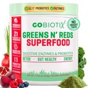 GOBIOTIXスーパーグリーンとレッドパウダー - 赤と緑のスーパーフード - プロバイオティックサプリメント - 消化酵素とビートルートパウダー - 有機食品栄養補助食品(ポンラズベリー、1パック)