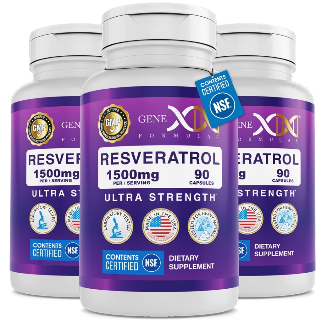 Genexフォーミュラ 1500mg 吸収のためのバイオパリンとレスベラトロール (3パック) | 有機トランスレスベラトロールカプセル、健康な老化のための抗酸化サプリメント