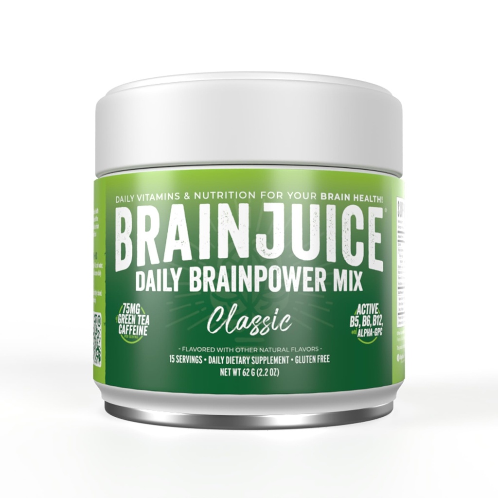 BrainJuiceのNootropicsの脳サポート補足、エネルギーおよび焦点のためのグルテンフリーの粉、飲み物はLのテアニン、アルファGPC、ビタミンB、有機性緑茶のエキスのカフェイン、古典、15のサービングと混合します
