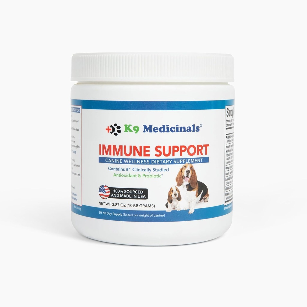 K9医薬品毎日の犬免疫サポートキノコブレンド - プロバイオティクスと抗酸化タンパク質パウダー - 腸の健康と消化の健康 - チャガ、アルファリポ酸、および牛のコロスタル - 牛肉の味、4oz