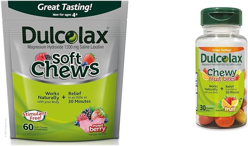 Dulcolax の柔らかい咀嚼のサリンの Laxative によって混合される果実(60ct) 穏やかな便秘の救助、マグネシウムのヒドロキシド 1200mg 及び Chewy のフルーツ ビット、サリンの乳剤、分類されたフルーツ(30ct) クランプなしの便秘の救助