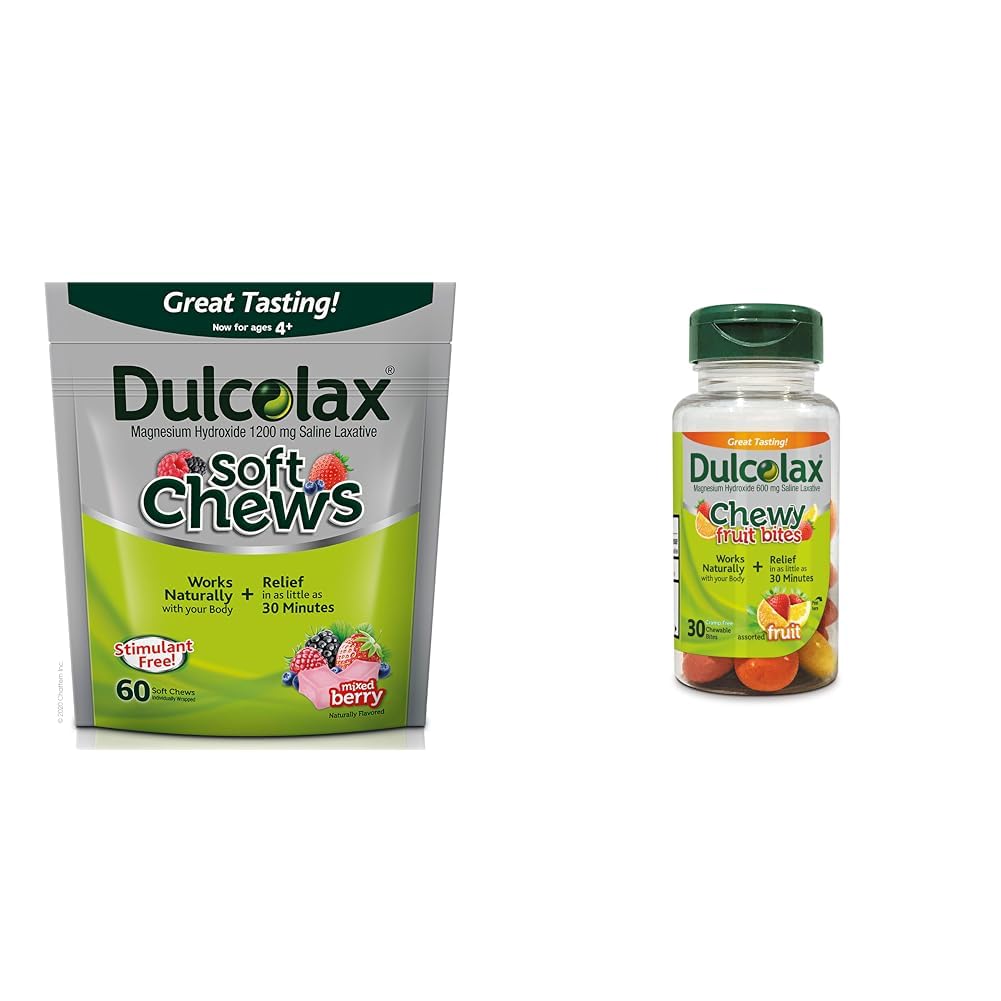 Dulcolax の柔らかい咀嚼のサリンの Laxative によって混合される果実(60ct) 穏やかな便秘の救助、マグネシウムのヒドロキシド 1200mg 及び Chewy のフルーツ ビット、サリンの乳剤、分類されたフルーツ(30ct) クランプなしの便秘の救助