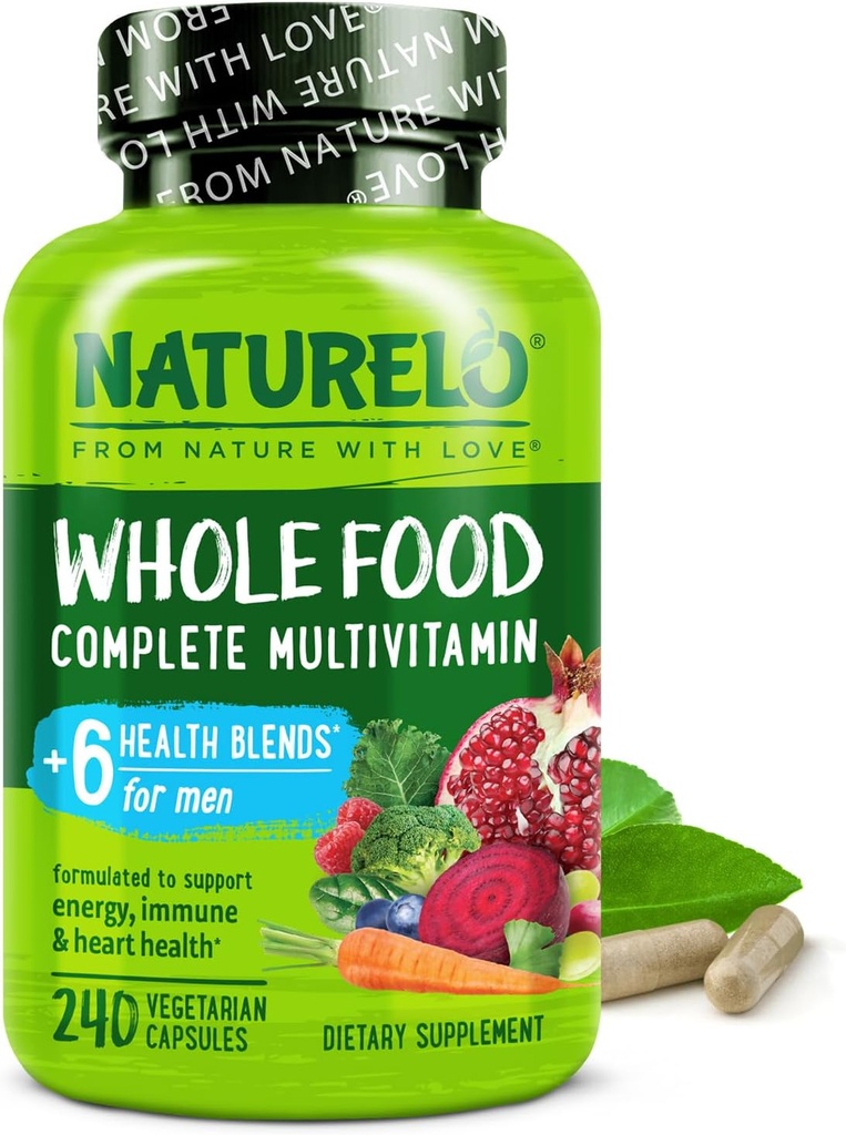 NATURELO Mens Multivitamins - ビタミン、ミネラルを含む男性のための全食品マルチビタミン - 240 エネルギー、脳、心臓、目の健康のためのベジタリアンカプセル*
