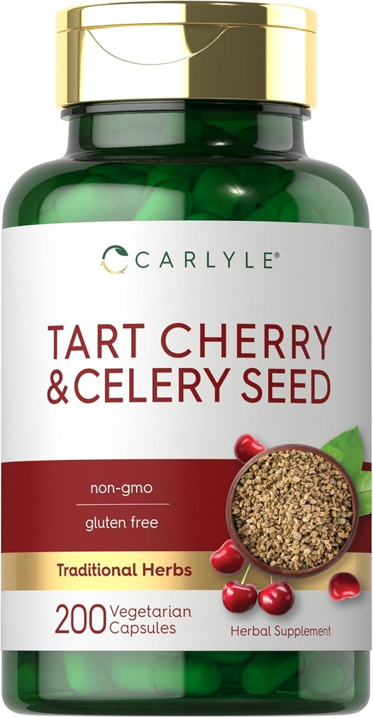 Carlyle Tart Cherry and Celery Seed Supplement | 200 Capsules | Vegetarian, Non-GMO, and Gluten Free