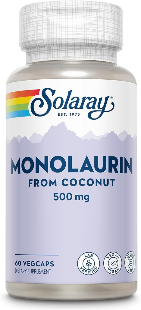 SOLARAY Monolaurin 天然ココナッツから500mg - 強力な Nutritive サポートのためのMonolaurinサプリメント - 60日間返金保証、Lab Verified - 60のサービング、60の野菜