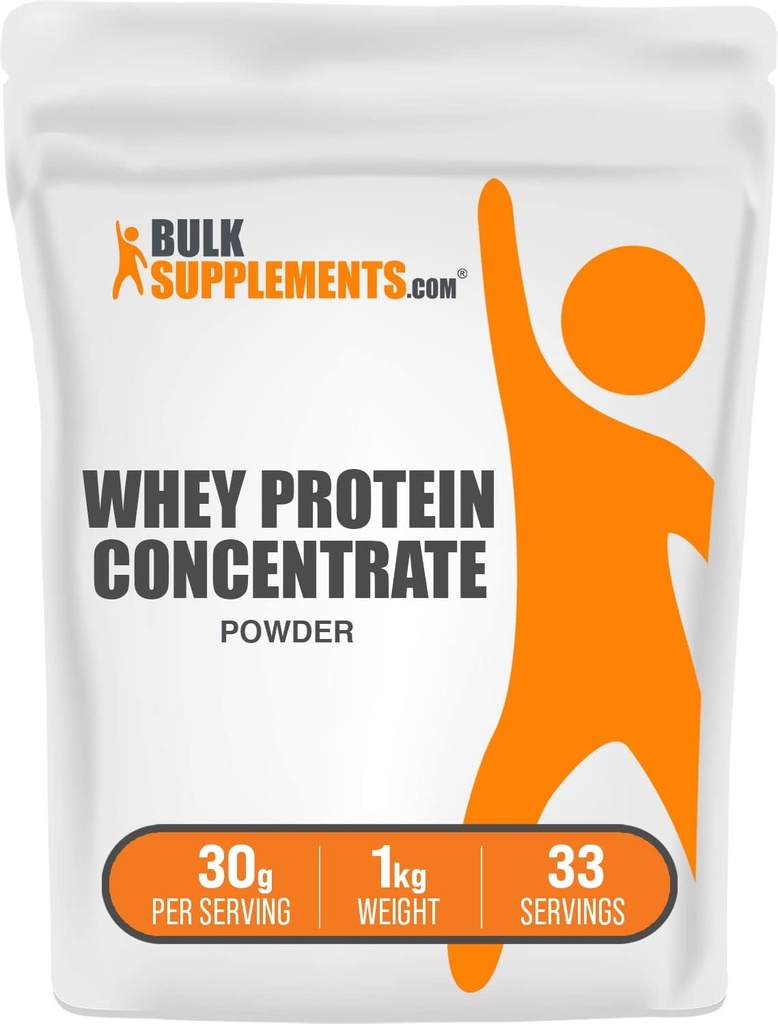 バルクサプリメント.com Whey の蛋白質の濃縮物の粉 - 乳しよう蛋白質の粉の補足、Unsweetened、Unflavored 及びグルテンフリー、サービングごとの 30g、1kg (2.2 の lbs) (パッケージ 1)