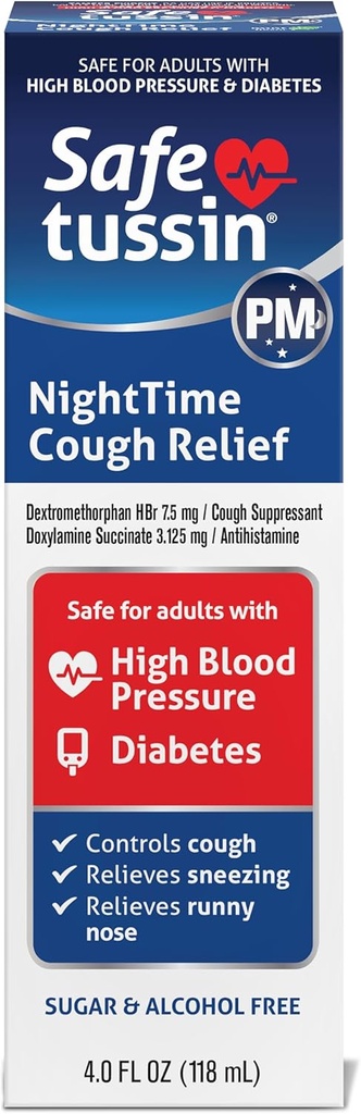 Safetussin PM夜時間の咳の救助のシロップ、4つのOunceのびん