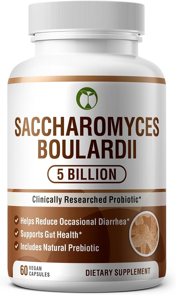 Probiotics for Digestive Health Saccharomyces Boulardii 60 Capsules | 5 Billion CFU Aids Occasional Diarrhea & Gut Health | Organic Probiotic Supplements with Prebiotic (Saccharomyces Boulardii)